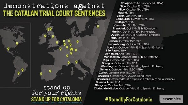 La ANC convoca concentraciones en una treintena de ciudades por todo el mundo para protestar contra la sentencia del juicio farsa al Procés