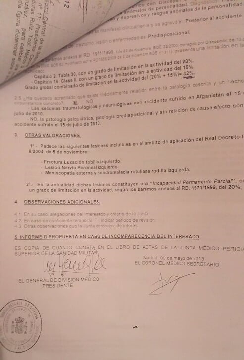 Firmas de los Mandos Médicos que corroboran la minusvalía.