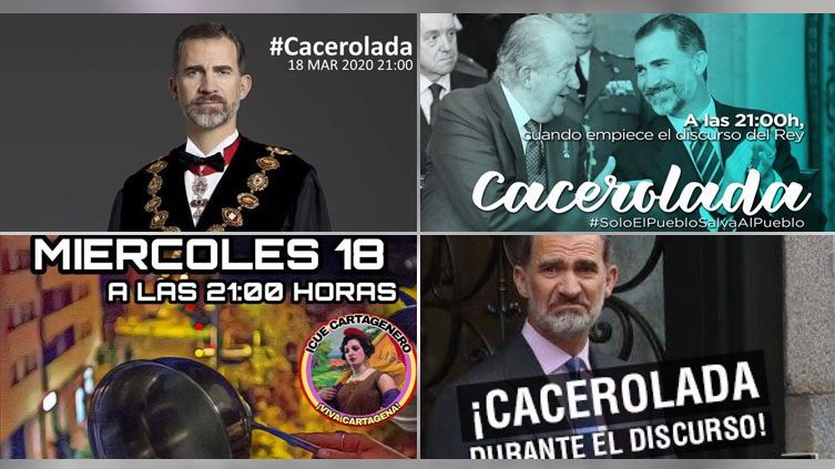 Canto y Cacerolada desde balcones antes que más Teatro: Mensaje a las 21 h. de SM el Rey Felipe VI