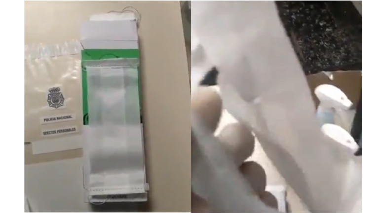 [Vídeo] Un policía deshace con los dedos la mascarilla del Gobierno: «¡Es papel de fumar!»