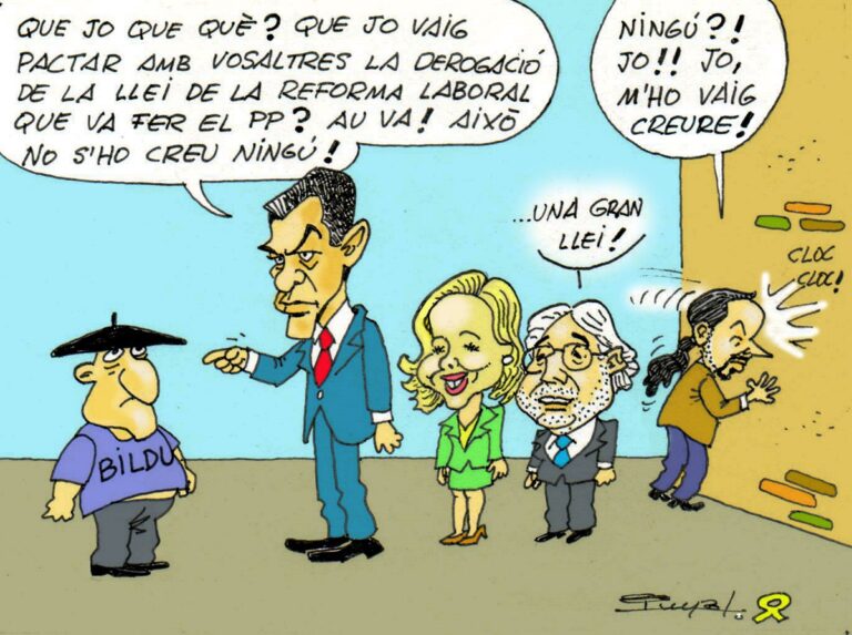 [HUMOR GRAFICO] El “Apoyaré” de Pedro Sánchez a EH Bildu y a Pablo Iglesias sobre la revocación de la reforma laboral del PP