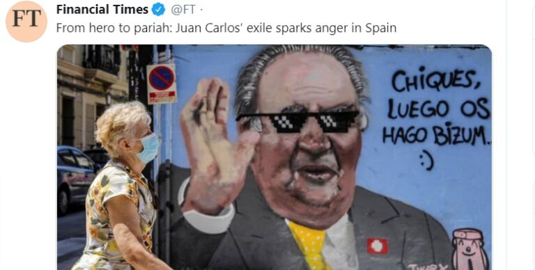 Aplastante Financial Times: De héroe a paria, el exilio de Juan Carlos enciende la ira en España