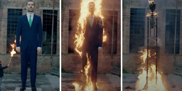 [Vídeo] Nadie quiere al Rey Felipe VI de Santiago Sierra y Eugenio Merino y queman su ‘ninot’