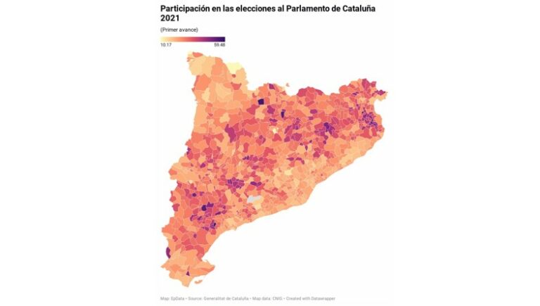 [Fotonoticia] 14F-Mapa de la participación en las elecciones de Catalunya