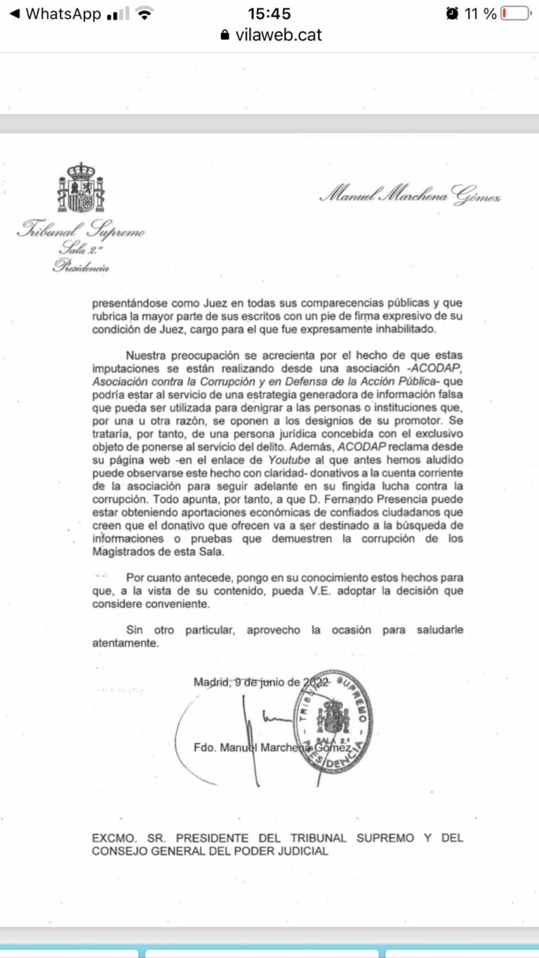 Manuel Marchena envía un escrito al presidente del CGPJ para solicitar que se investigue el origen de la campaña de difamación contra miembros del Supremo